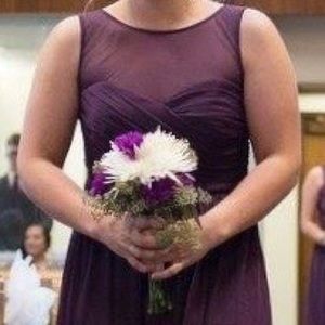 David’s Bridal Mesh Illusion Neckline Dress in Plum